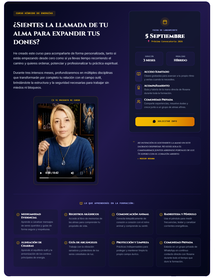 Espacio del curso y módulo de configuración de Rosana