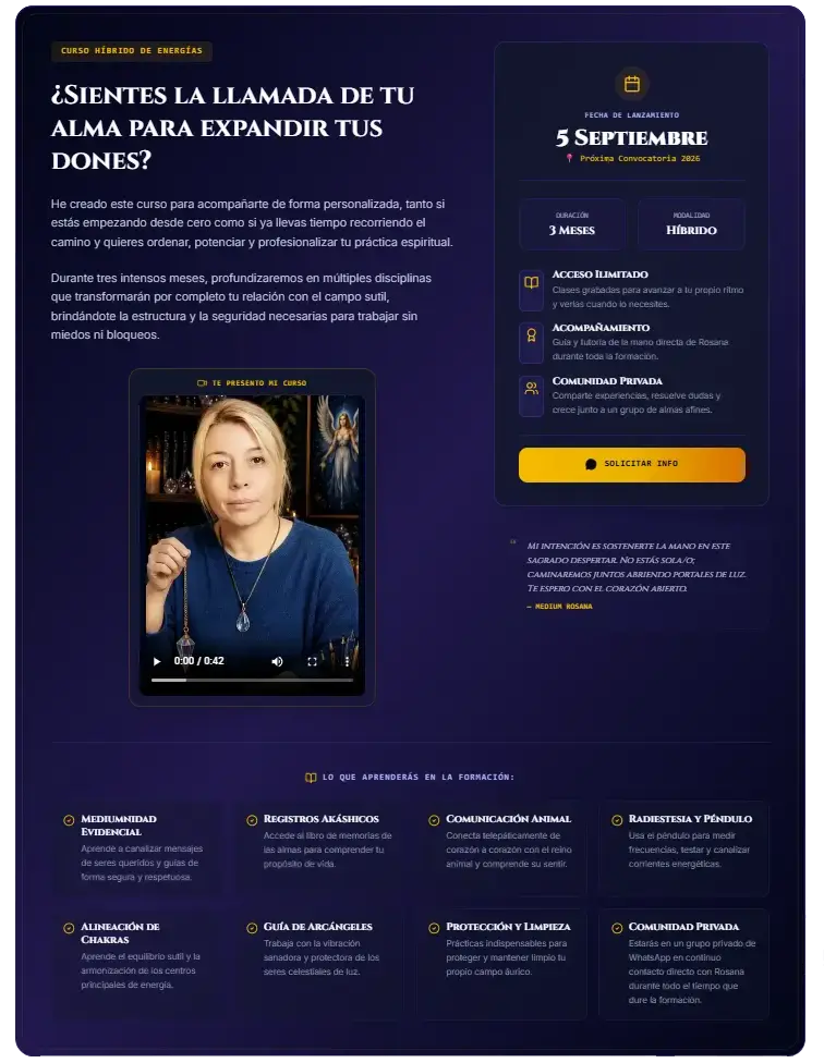 Espacio del curso y módulo de configuración de Rosana