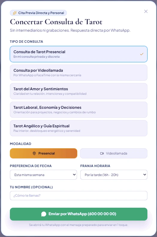 Modelo 2: Ventana flotante para consultas de tarot
