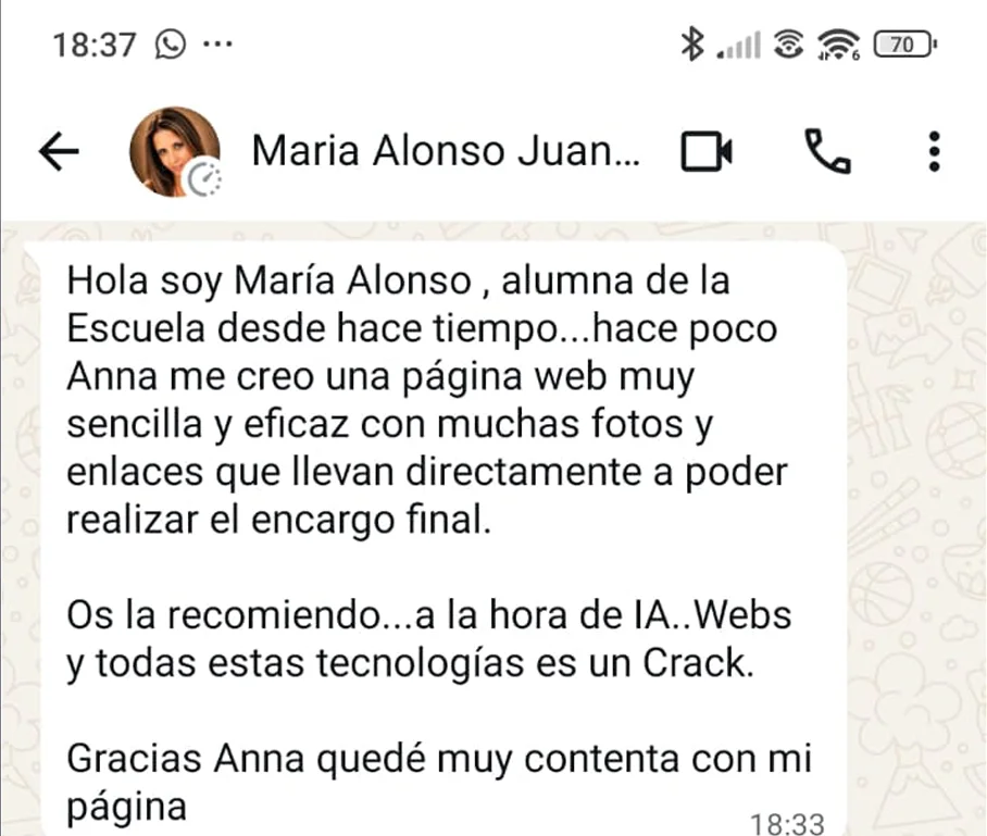 testimonio de María Alonso Juanes para agradecer a Anna María Rubio Cintas, de Florece con Anna el haber creado su página web de creación artística de muñecos reborn
